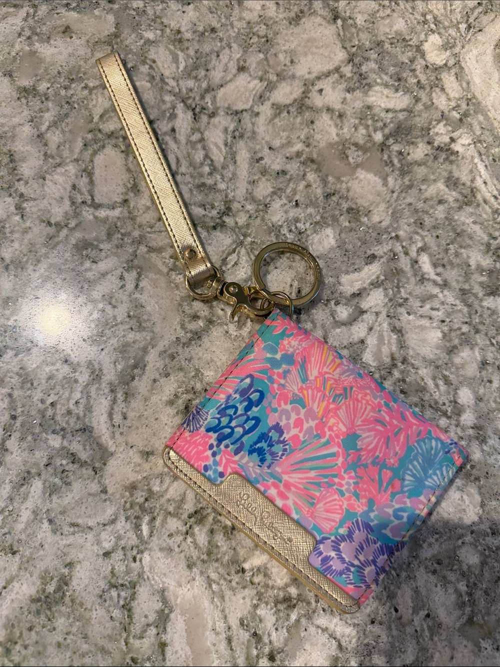 Lilly Pulitzer Gold-Accented Floral Wristlet in Pink, Teal & Purple